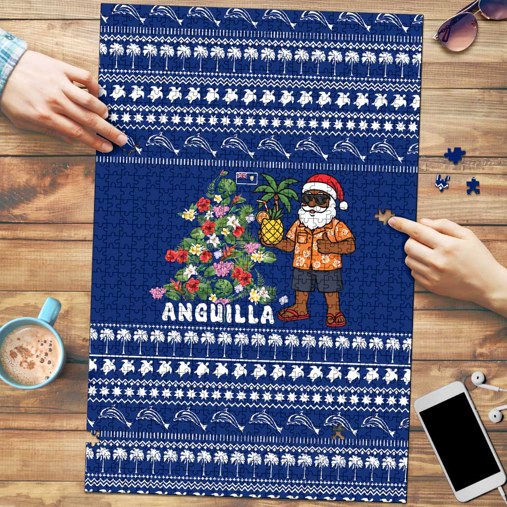 Anguilla Christmas Puzzle with Santa Pineapple Floral Tree Island Crest and Tropical Pattern Design - Wonder Print Shop