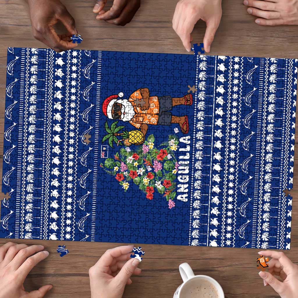 Anguilla Christmas Puzzle with Santa Pineapple Floral Tree Island Crest and Tropical Pattern Design - Wonder Print Shop