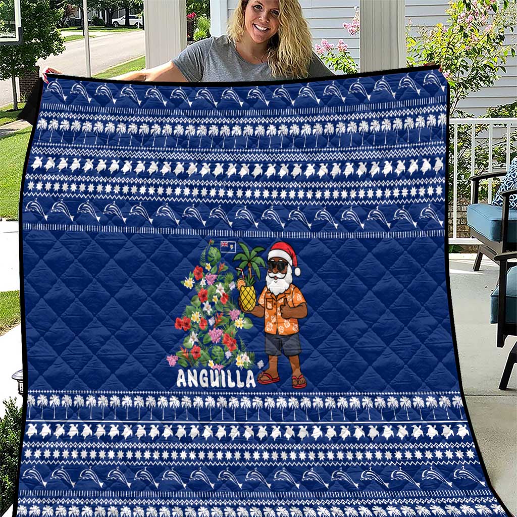 Anguilla Christmas Quilt with Santa Pineapple Floral Tree Island Crest and Tropical Pattern Design - Wonder Print Shop
