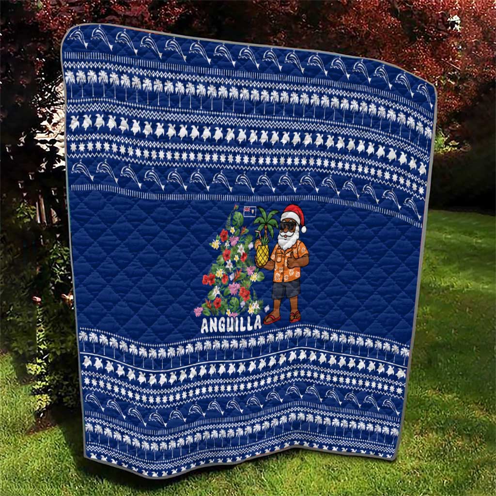 Anguilla Christmas Quilt with Santa Pineapple Floral Tree Island Crest and Tropical Pattern Design - Wonder Print Shop