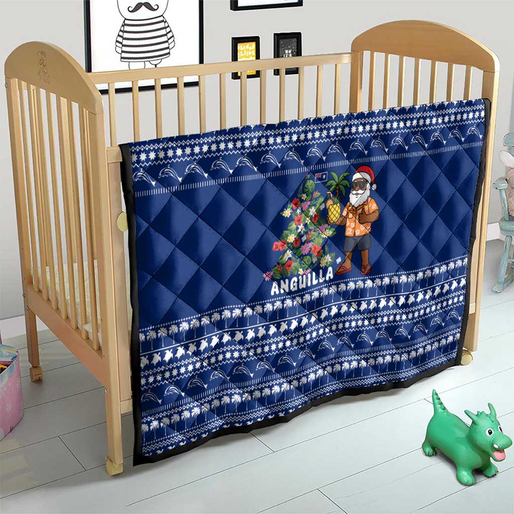 Anguilla Christmas Quilt with Santa Pineapple Floral Tree Island Crest and Tropical Pattern Design - Wonder Print Shop