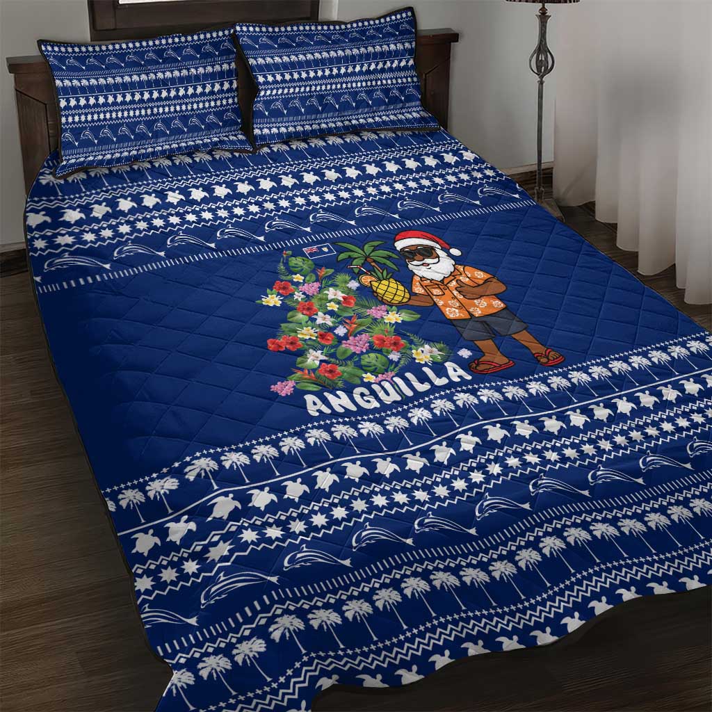 Anguilla Christmas Quilt Bed Set with Santa Pineapple Floral Tree Island Crest and Tropical Pattern Design - Wonder Print Shop