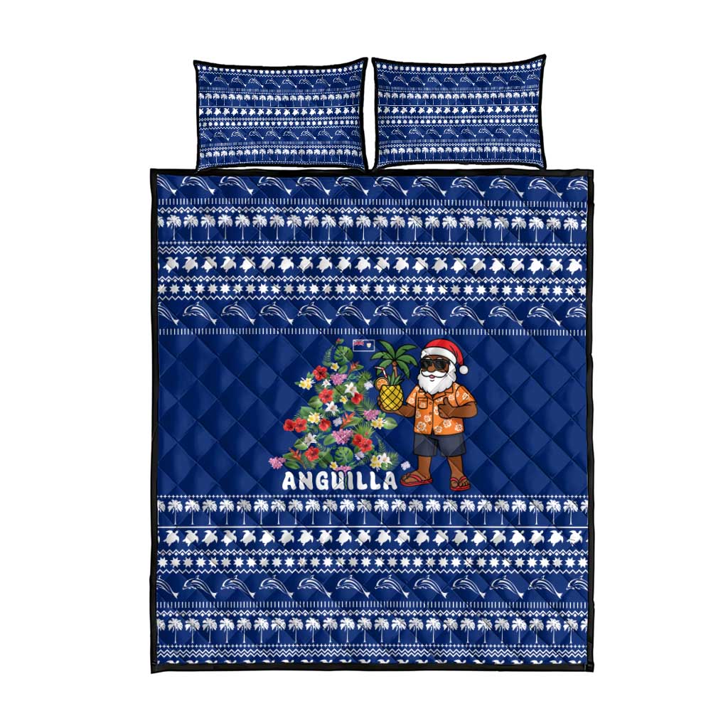 Anguilla Christmas Quilt Bed Set with Santa Pineapple Floral Tree Island Crest and Tropical Pattern Design - Wonder Print Shop
