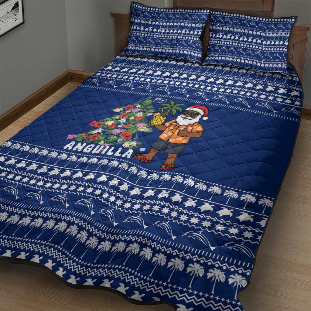 Anguilla Christmas Quilt Bed Set with Santa Pineapple Floral Tree Island Crest and Tropical Pattern Design - Wonder Print Shop