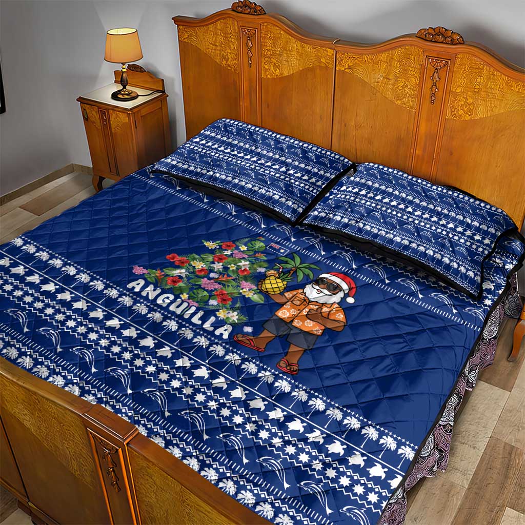 Anguilla Christmas Quilt Bed Set with Santa Pineapple Floral Tree Island Crest and Tropical Pattern Design - Wonder Print Shop