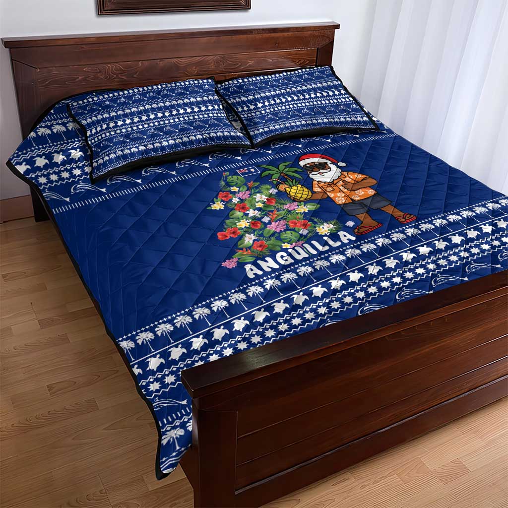 Anguilla Christmas Quilt Bed Set with Santa Pineapple Floral Tree Island Crest and Tropical Pattern Design - Wonder Print Shop