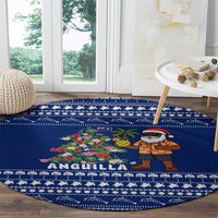 Anguilla Christmas Round Carpet with Santa Pineapple Floral Tree Island Crest and Tropical Pattern Design - Wonder Print Shop