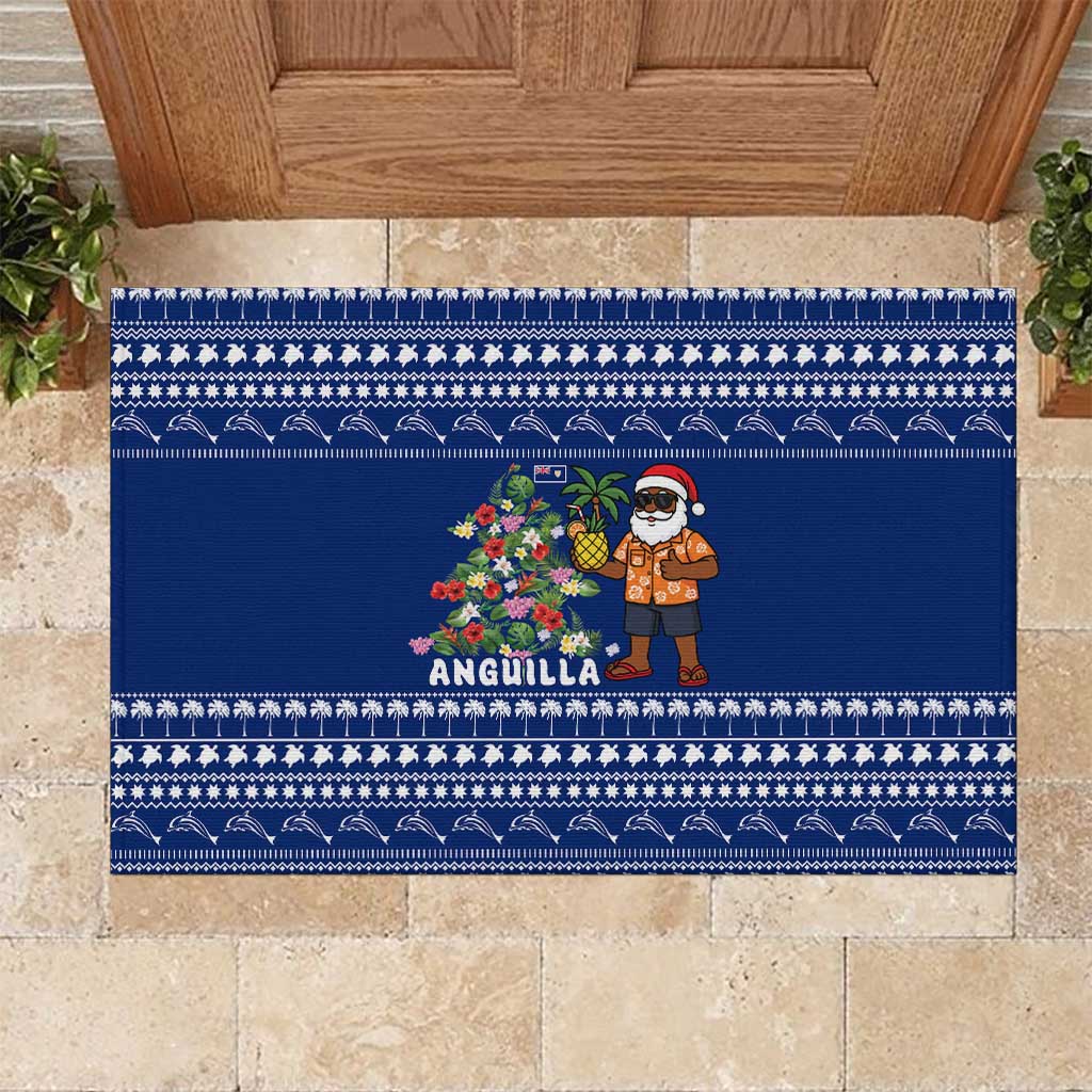 Anguilla Christmas Rubber Doormat with Santa Pineapple Floral Tree Island Crest and Tropical Pattern Design - Wonder Print Shop