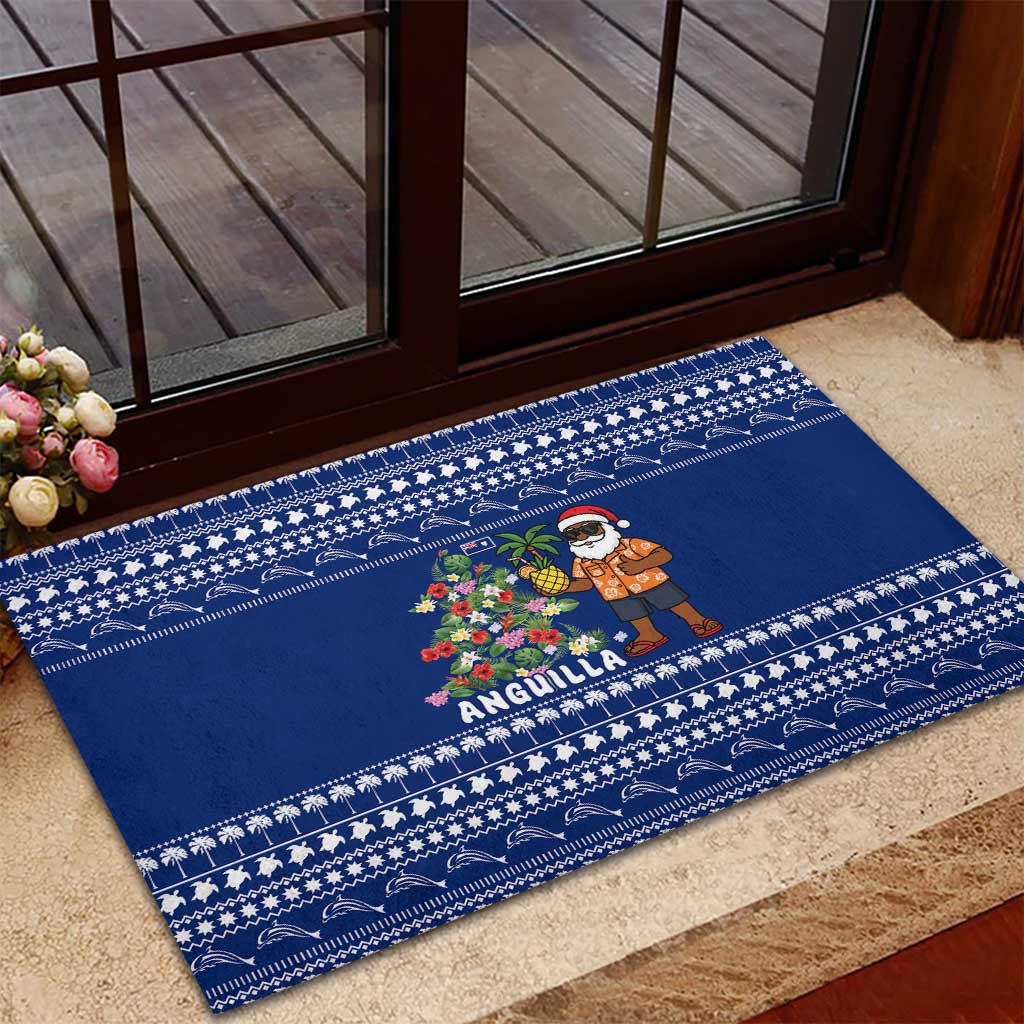 Anguilla Christmas Rubber Doormat with Santa Pineapple Floral Tree Island Crest and Tropical Pattern Design - Wonder Print Shop