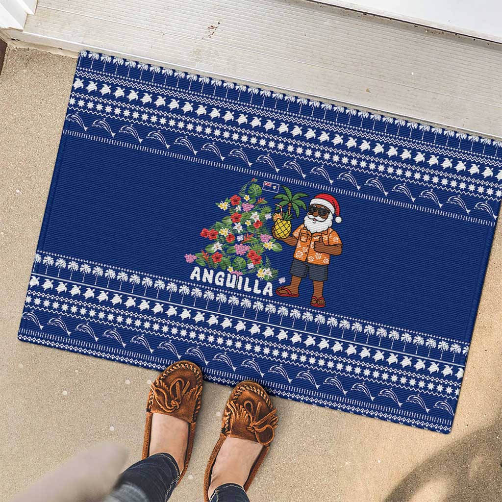 Anguilla Christmas Rubber Doormat with Santa Pineapple Floral Tree Island Crest and Tropical Pattern Design - Wonder Print Shop