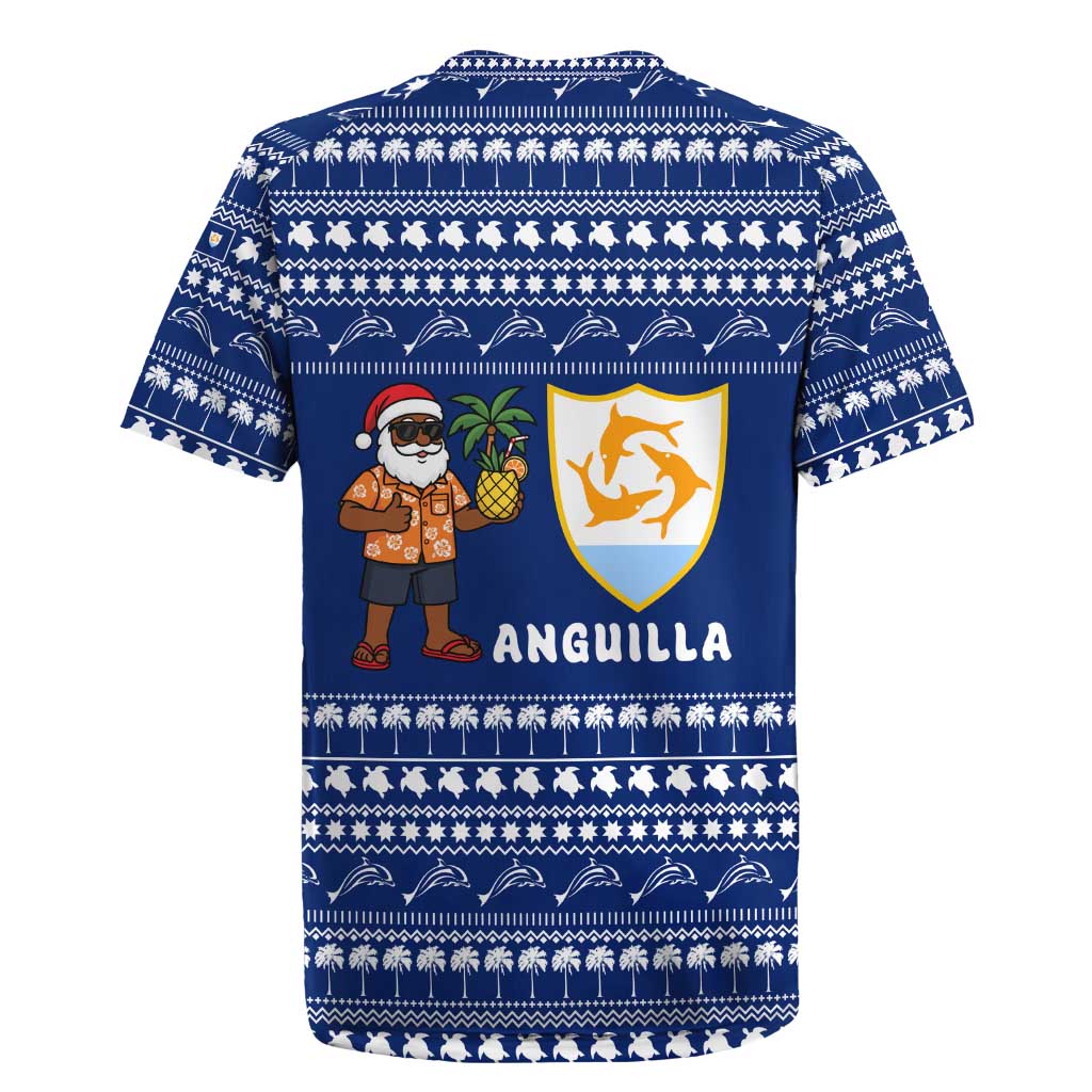 Anguilla Christmas Rugby Jersey with Santa Pineapple Floral Tree Island Crest and Tropical Pattern Design - Wonder Print Shop
