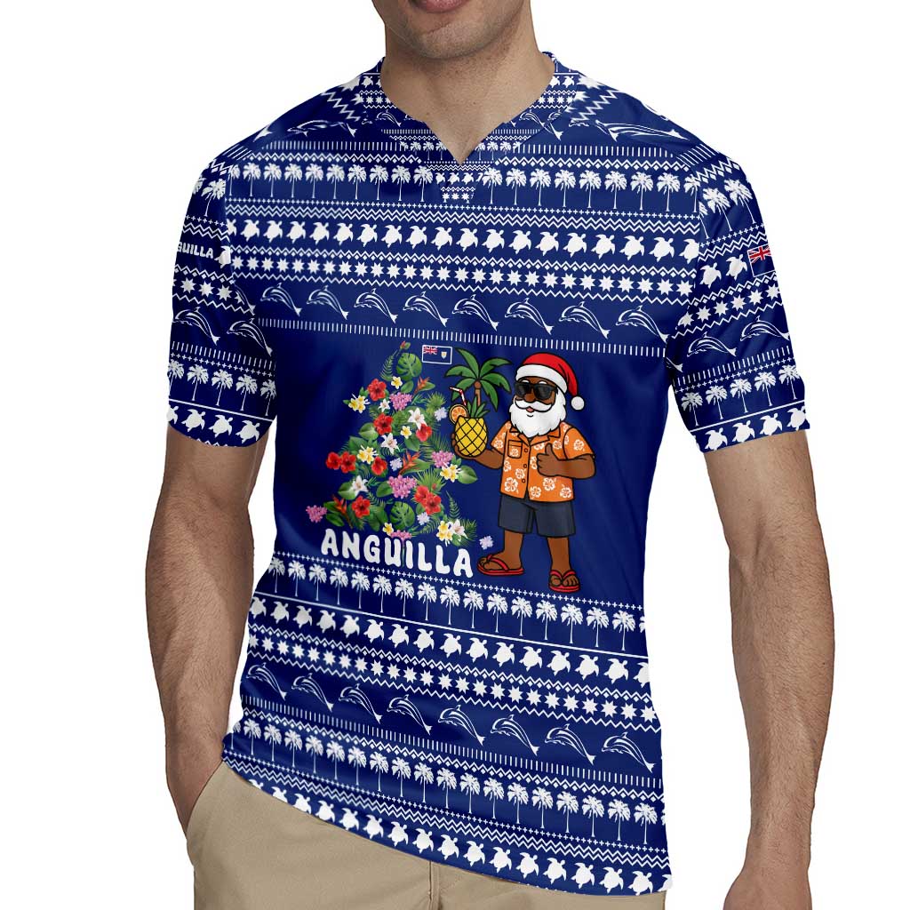 Anguilla Christmas Rugby Jersey with Santa Pineapple Floral Tree Island Crest and Tropical Pattern Design - Wonder Print Shop
