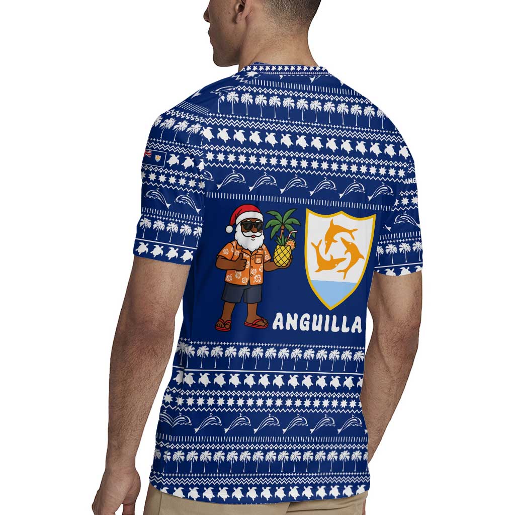 Anguilla Christmas Rugby Jersey with Santa Pineapple Floral Tree Island Crest and Tropical Pattern Design - Wonder Print Shop