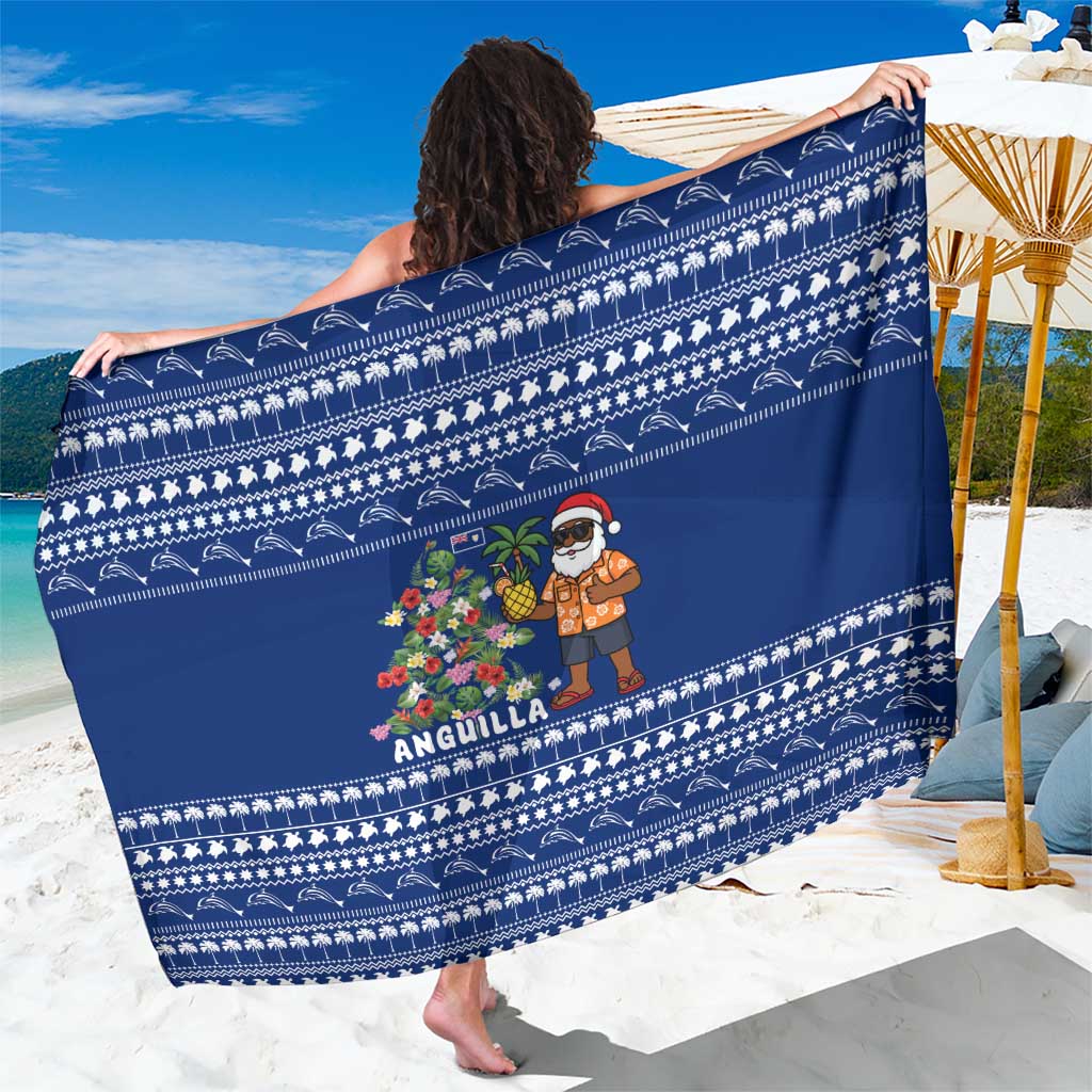 Anguilla Christmas Sarong with Santa Pineapple Floral Tree Island Crest and Tropical Pattern Design - Wonder Print Shop