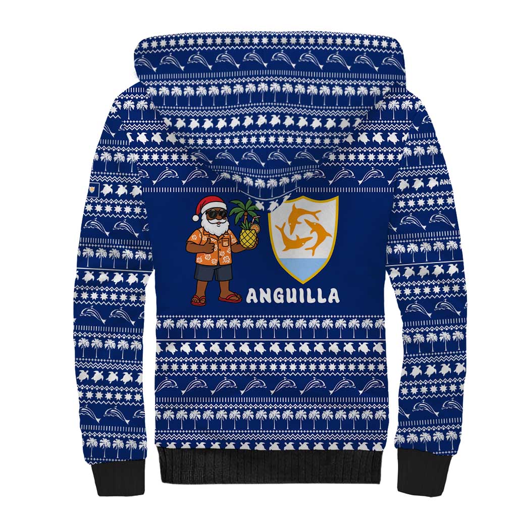 Anguilla Christmas Sherpa Hoodie with Santa Pineapple Floral Tree Island Crest and Tropical Pattern Design - Wonder Print Shop