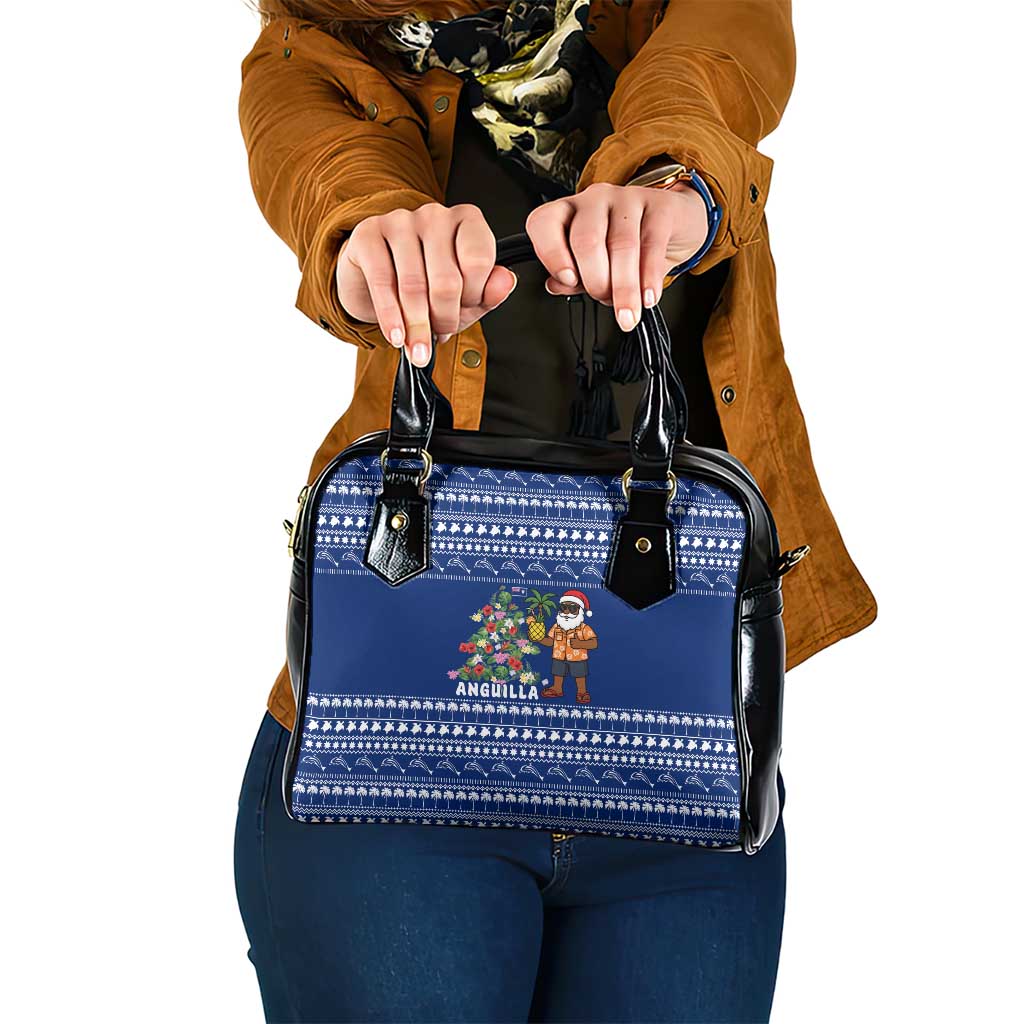 Anguilla Christmas Shoulder Handbag with Santa Pineapple Floral Tree Island Crest and Tropical Pattern Design - Wonder Print Shop