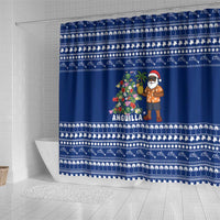 Anguilla Christmas Shower Curtain with Santa Pineapple Floral Tree Island Crest and Tropical Pattern Design - Wonder Print Shop