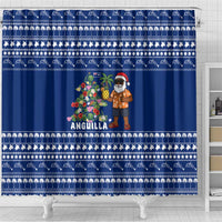 Anguilla Christmas Shower Curtain with Santa Pineapple Floral Tree Island Crest and Tropical Pattern Design - Wonder Print Shop