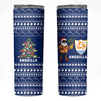 Anguilla Christmas Skinny Tumbler with Santa Pineapple Floral Tree Island Crest and Tropical Pattern Design - Wonder Print Shop