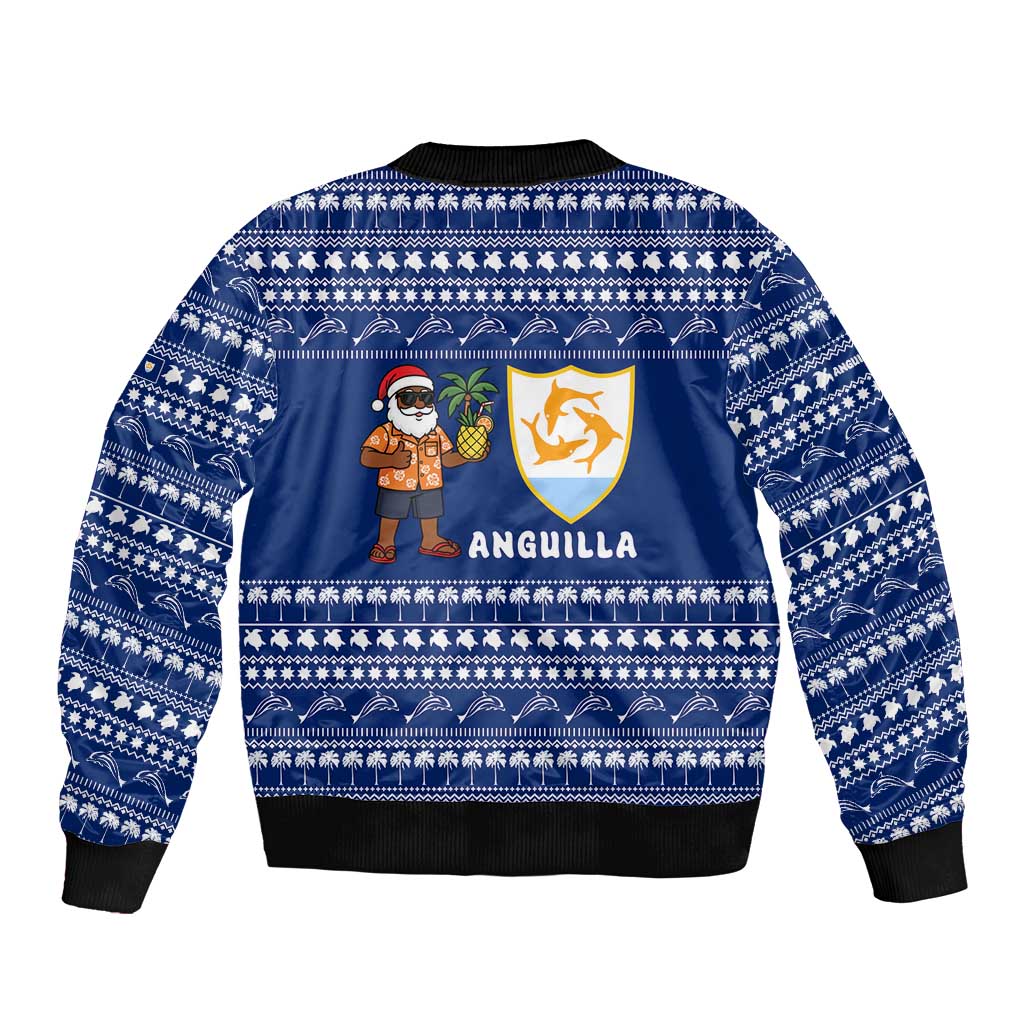 Anguilla Christmas Sleeve Zip Bomber Jacket with Santa Pineapple Floral Tree Island Crest and Tropical Pattern Design - Wonder Print Shop