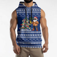 Anguilla Christmas Sleeveless Hoodie with Santa Pineapple Floral Tree Island Crest and Tropical Pattern Design - Wonder Print Shop