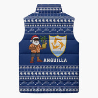 Anguilla Christmas Sleeveless Puffer Jacket with Santa Pineapple Floral Tree Island Crest and Tropical Pattern Design - Wonder Print Shop