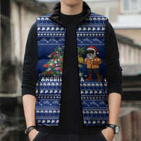Anguilla Christmas Sleeveless Puffer Jacket with Santa Pineapple Floral Tree Island Crest and Tropical Pattern Design - Wonder Print Shop