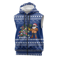 Anguilla Christmas Sleeveless Zip Hoodie with Santa Pineapple Floral Tree Island Crest and Tropical Pattern Design - Wonder Print Shop