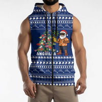 Anguilla Christmas Sleeveless Zip Hoodie with Santa Pineapple Floral Tree Island Crest and Tropical Pattern Design - Wonder Print Shop