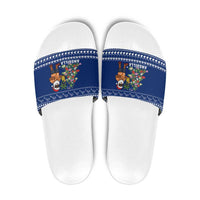 Anguilla Christmas Slide Sandals with Santa Pineapple Floral Tree Island Crest and Tropical Pattern Design - Wonder Print Shop
