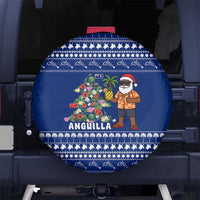 Anguilla Christmas Spare Tire Cover with Santa Pineapple Floral Tree Island Crest and Tropical Pattern Design - Wonder Print Shop