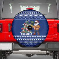 Anguilla Christmas Spare Tire Cover with Santa Pineapple Floral Tree Island Crest and Tropical Pattern Design - Wonder Print Shop