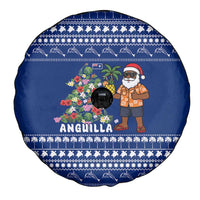 Anguilla Christmas Spare Tire Cover with Santa Pineapple Floral Tree Island Crest and Tropical Pattern Design - Wonder Print Shop