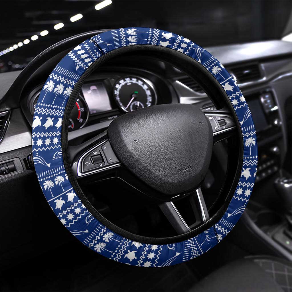 Anguilla Christmas Steering Wheel Cover with Santa Pineapple Floral Tree Island Crest and Tropical Pattern Design - Wonder Print Shop