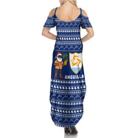 Anguilla Christmas Summer Maxi Dress with Santa Pineapple Floral Tree Island Crest and Tropical Pattern Design - Wonder Print Shop