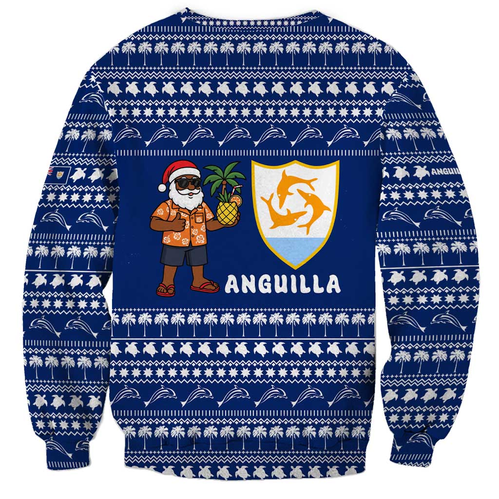 Anguilla Christmas Sweatshirt with Santa Pineapple Floral Tree Island Crest and Tropical Pattern Design - Wonder Print Shop