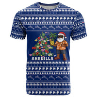Anguilla Christmas T Shirt with Santa Pineapple Floral Tree Island Crest and Tropical Pattern Design - Wonder Print Shop