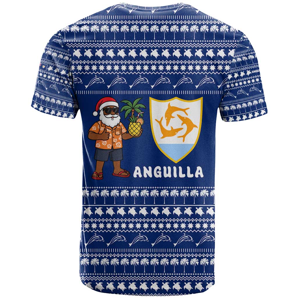 Anguilla Christmas T Shirt with Santa Pineapple Floral Tree Island Crest and Tropical Pattern Design - Wonder Print Shop