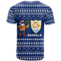 Anguilla Christmas T Shirt with Santa Pineapple Floral Tree Island Crest and Tropical Pattern Design - Wonder Print Shop
