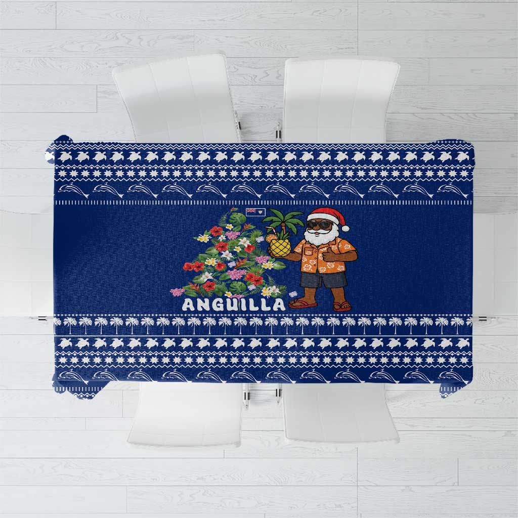 Anguilla Christmas Tablecloth with Santa Pineapple Floral Tree Island Crest and Tropical Pattern Design - Wonder Print Shop