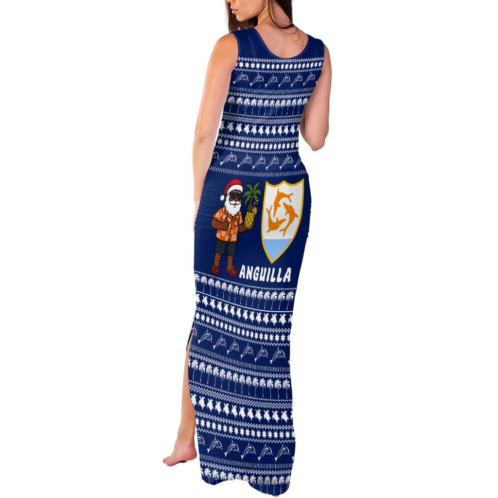 Anguilla Christmas Tank Maxi Dress with Santa Pineapple Floral Tree Island Crest and Tropical Pattern Design - Wonder Print Shop