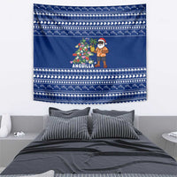 Anguilla Christmas Tapestry with Santa Pineapple Floral Tree Island Crest and Tropical Pattern Design - Wonder Print Shop