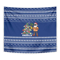 Anguilla Christmas Tapestry with Santa Pineapple Floral Tree Island Crest and Tropical Pattern Design - Wonder Print Shop