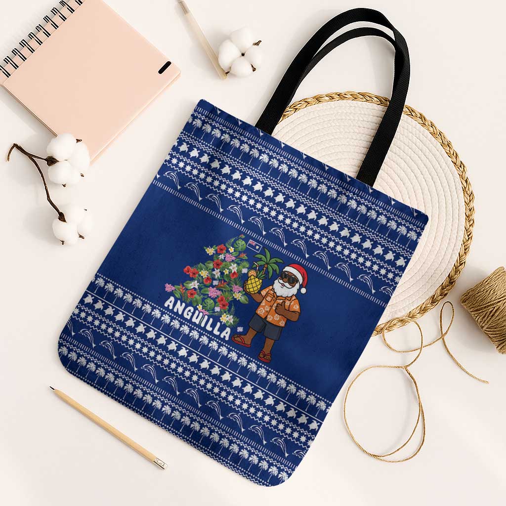 Anguilla Christmas Tote Bag with Santa Pineapple Floral Tree Island Crest and Tropical Pattern Design - Wonder Print Shop