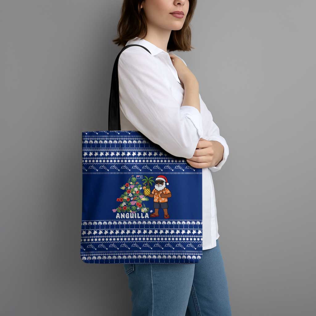 Anguilla Christmas Tote Bag with Santa Pineapple Floral Tree Island Crest and Tropical Pattern Design - Wonder Print Shop