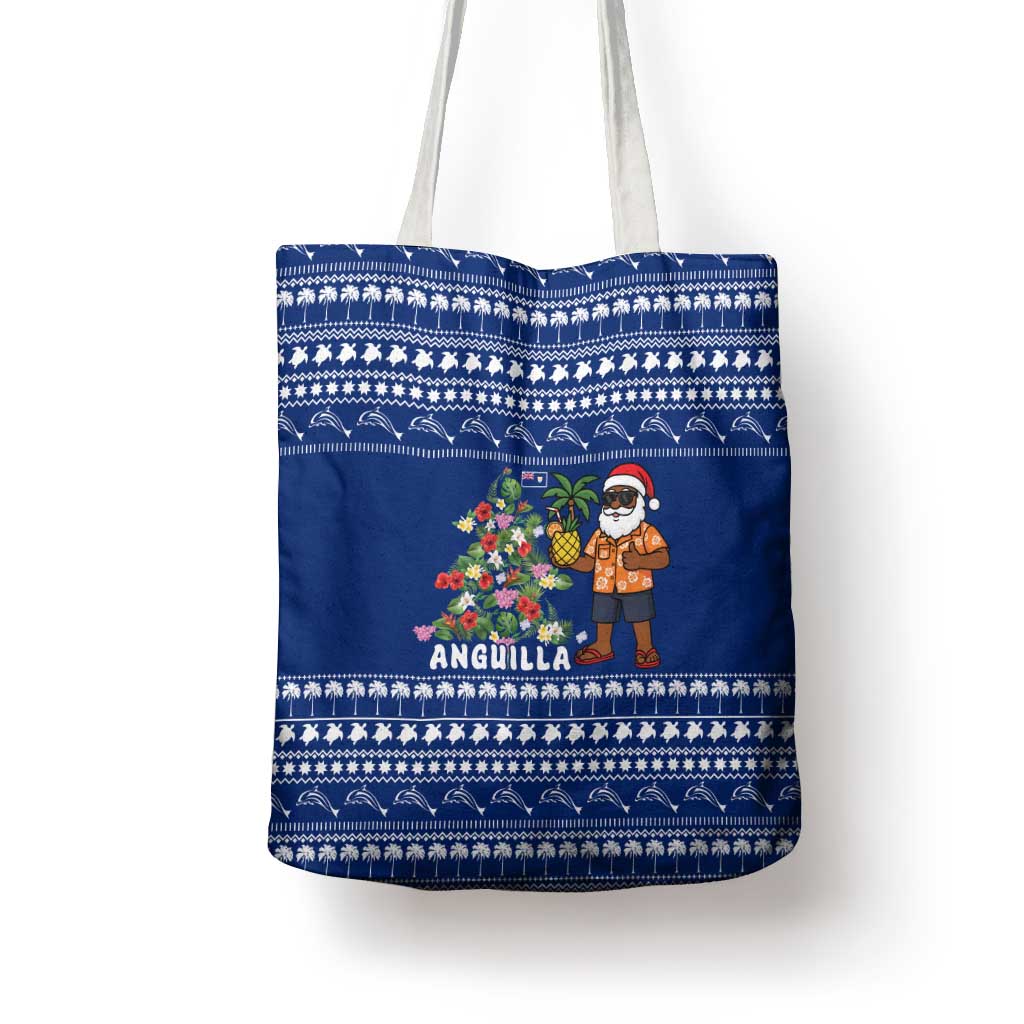 Anguilla Christmas Tote Bag with Santa Pineapple Floral Tree Island Crest and Tropical Pattern Design - Wonder Print Shop