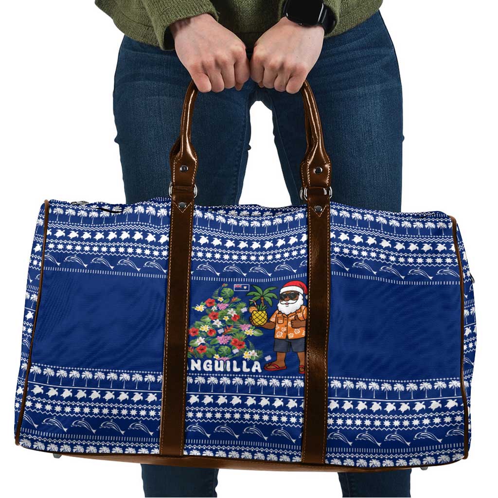Anguilla Christmas Travel Bag with Santa Pineapple Floral Tree Island Crest and Tropical Pattern Design - Wonder Print Shop