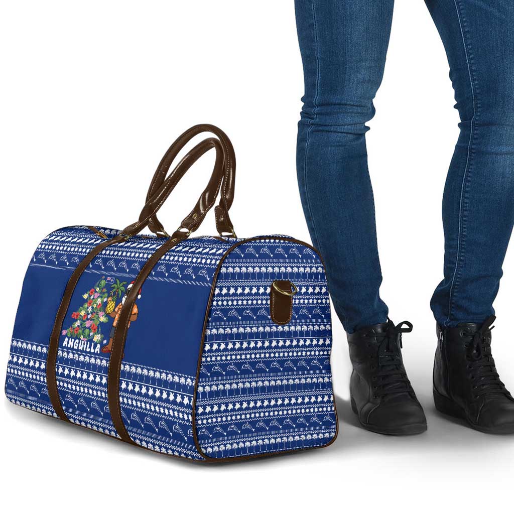Anguilla Christmas Travel Bag with Santa Pineapple Floral Tree Island Crest and Tropical Pattern Design - Wonder Print Shop