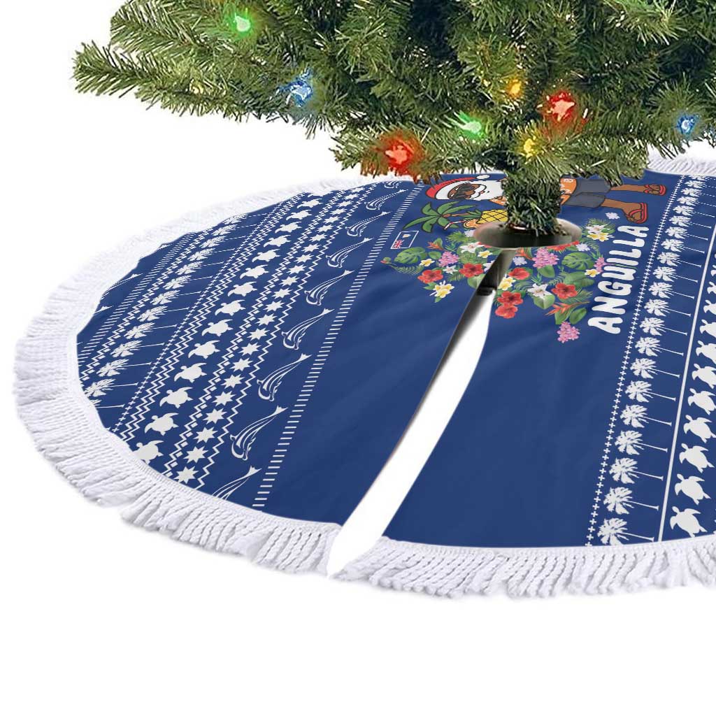Anguilla Christmas Tree Skirt with Santa Pineapple Floral Tree Island Crest and Tropical Pattern Design - Wonder Print Shop