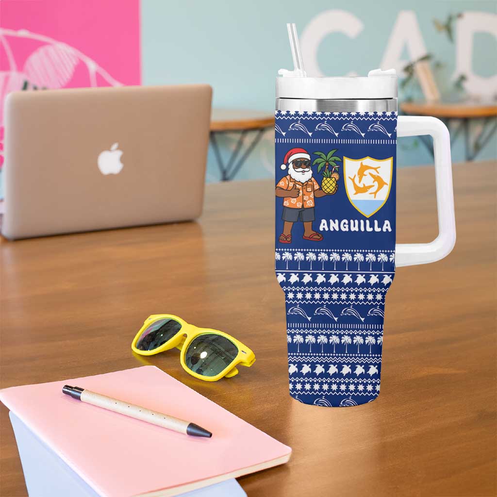 Anguilla Christmas Tumbler With Handle with Santa Pineapple Floral Tree Island Crest and Tropical Pattern Design - Wonder Print Shop